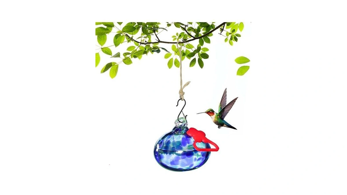 Pozfun Small Hummingbird Feeders For Outdoors Hanging,hand-blown Glass Hummingbird Feeder
