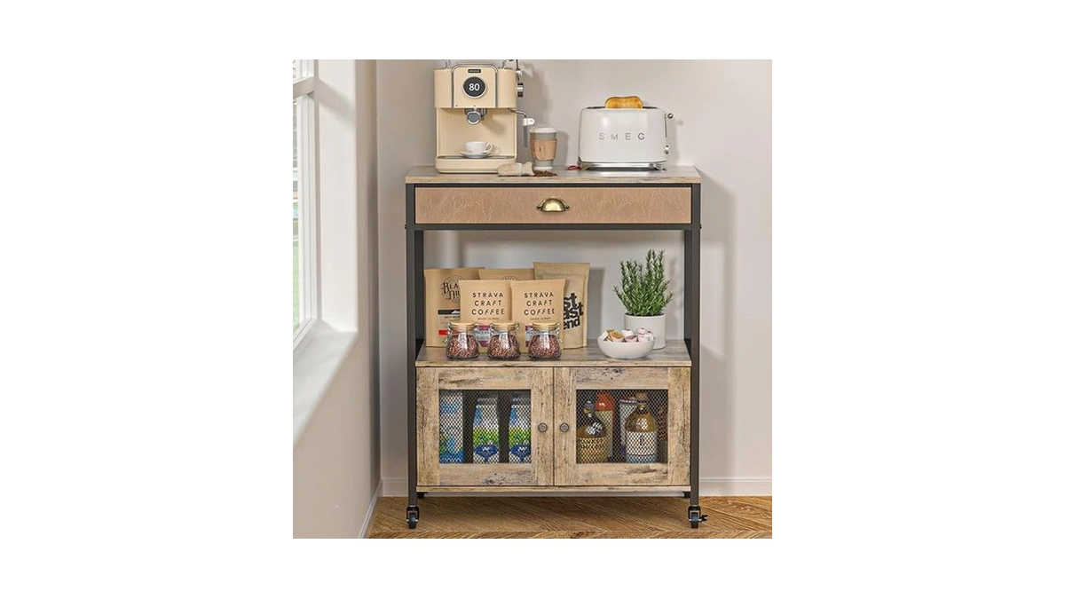 X-cosrack Large Coffee Bar Cabinet，3 Tiers Kitchen Coffee Cart With