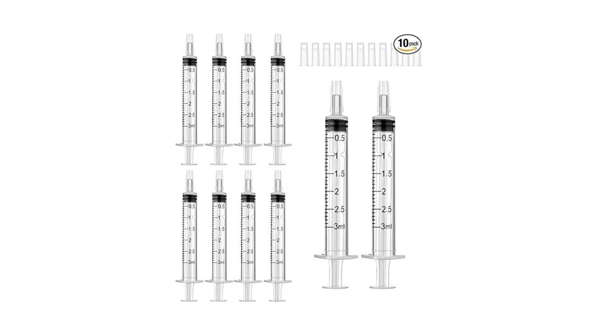 10 Pack 3ml Syringe With Cap, Anckne Disposable Syringes For