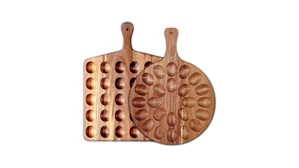 Erwuldor Acacia Wood Deviled Egg Platter.2-pack (24holes Round+30holes Square) Deviled