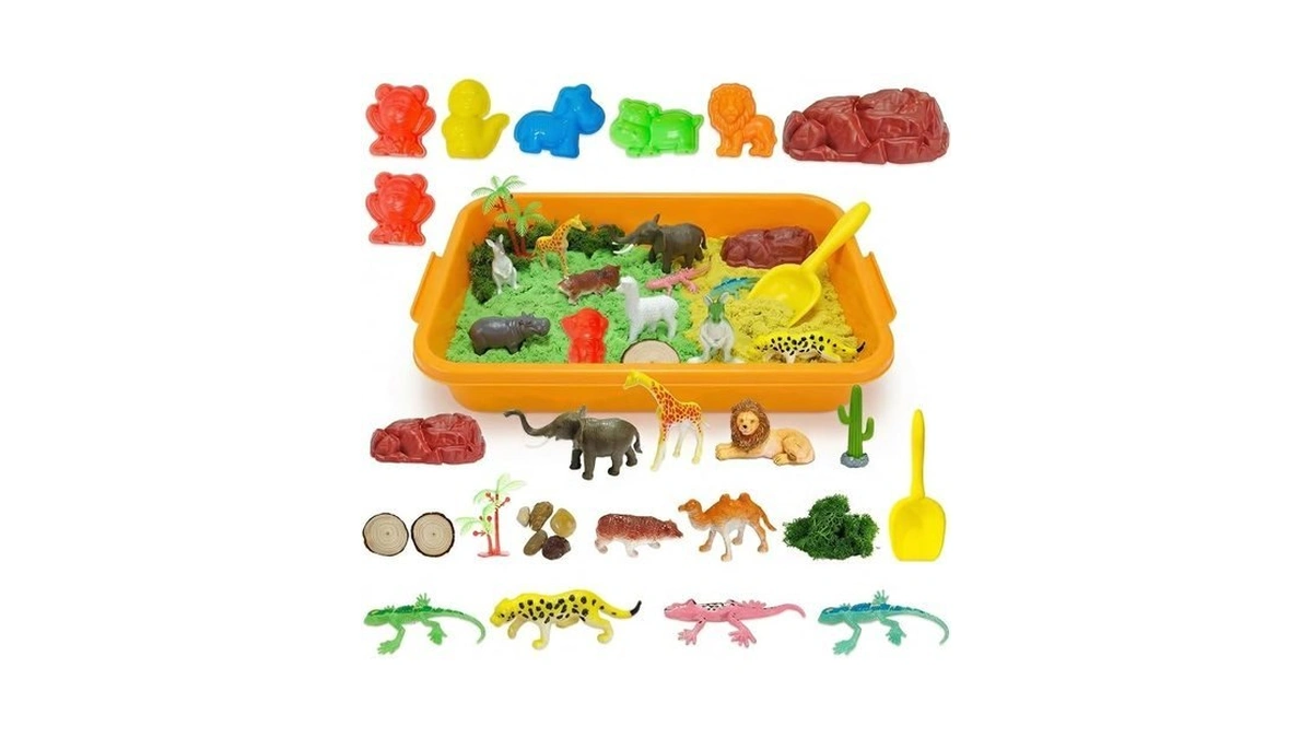 Carolart Jungle Sensory Bin, Animal Sandbox & Sensory Sand Kit