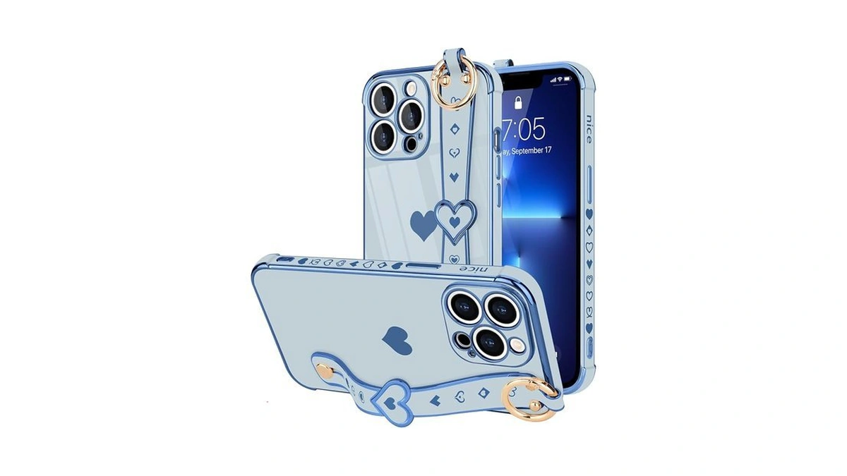 Llz.coque For Iphone 13 Pro Case Cute Love-heart Plating Strap