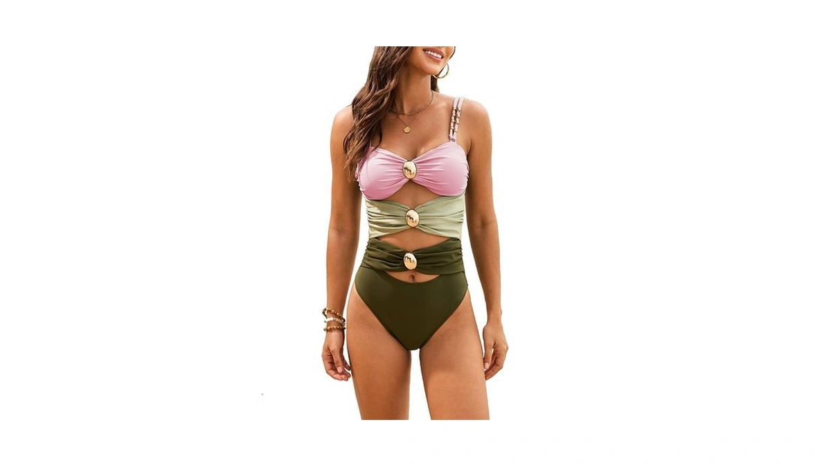 Salent Womens One Piece Swimsuits 2025 Cutout Colorblock Swimwear Sexy