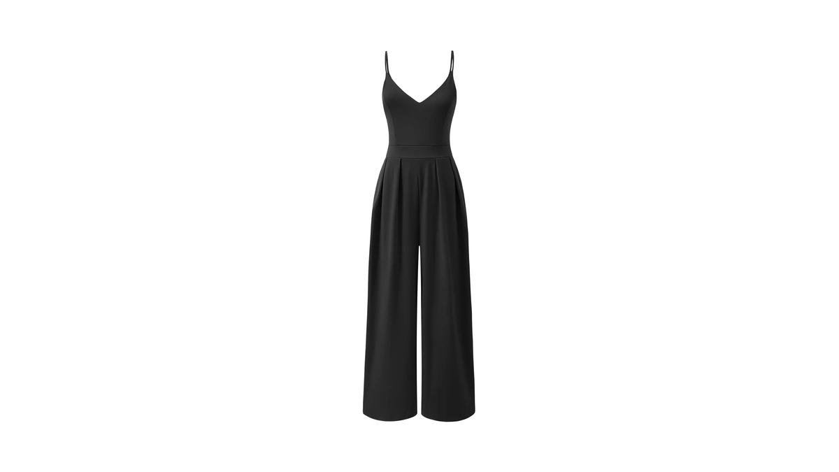 Anrabess Women V Neck Spaghetti Strap Wide Leg Dressy Jumpsuits