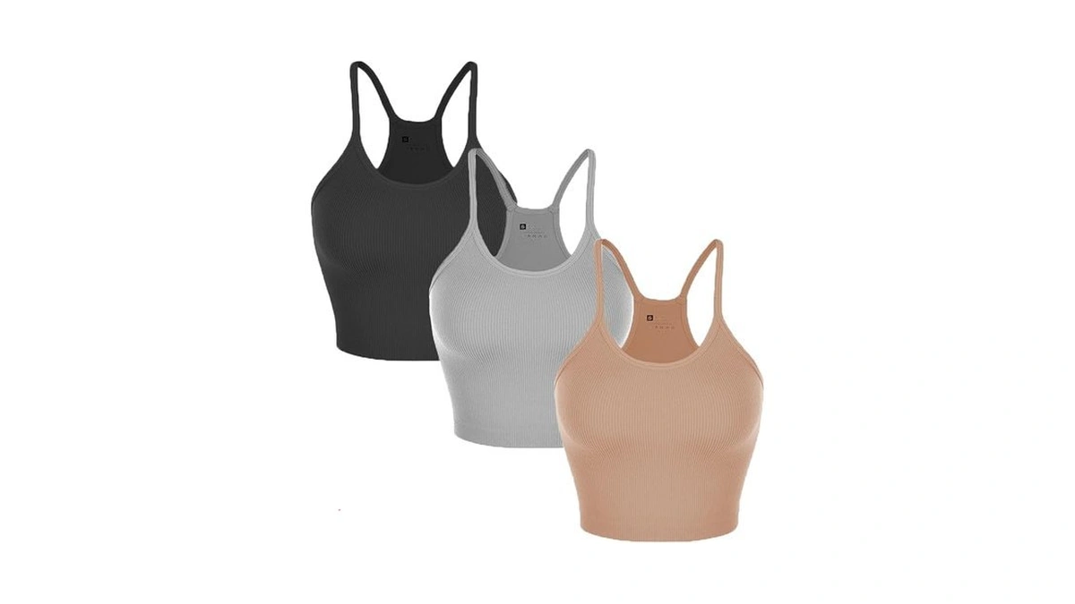 Nicytore 3-pack Women's Seamless Crop Top Ribbed Camisole No Padding
