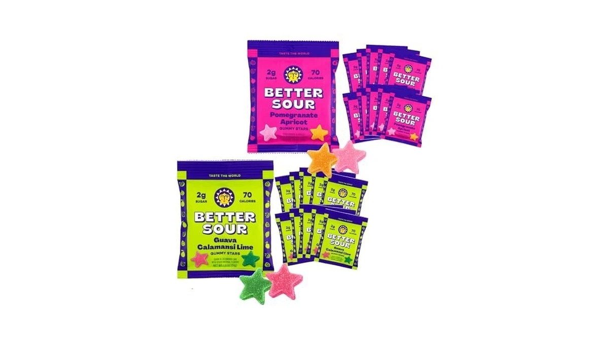 Better Sour Pomegranate Apricot And Guava Calamansi Lime Gummy Stars