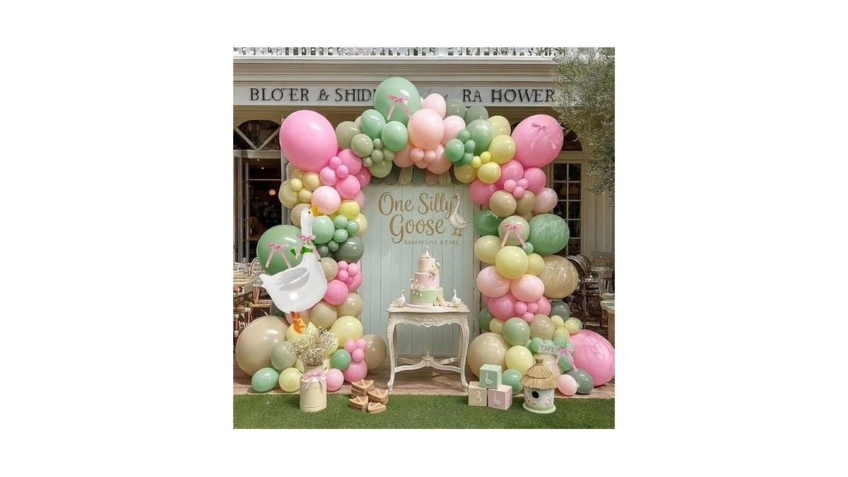 One Silly Goose Balloon Arch With Bow And Goose Balloon,