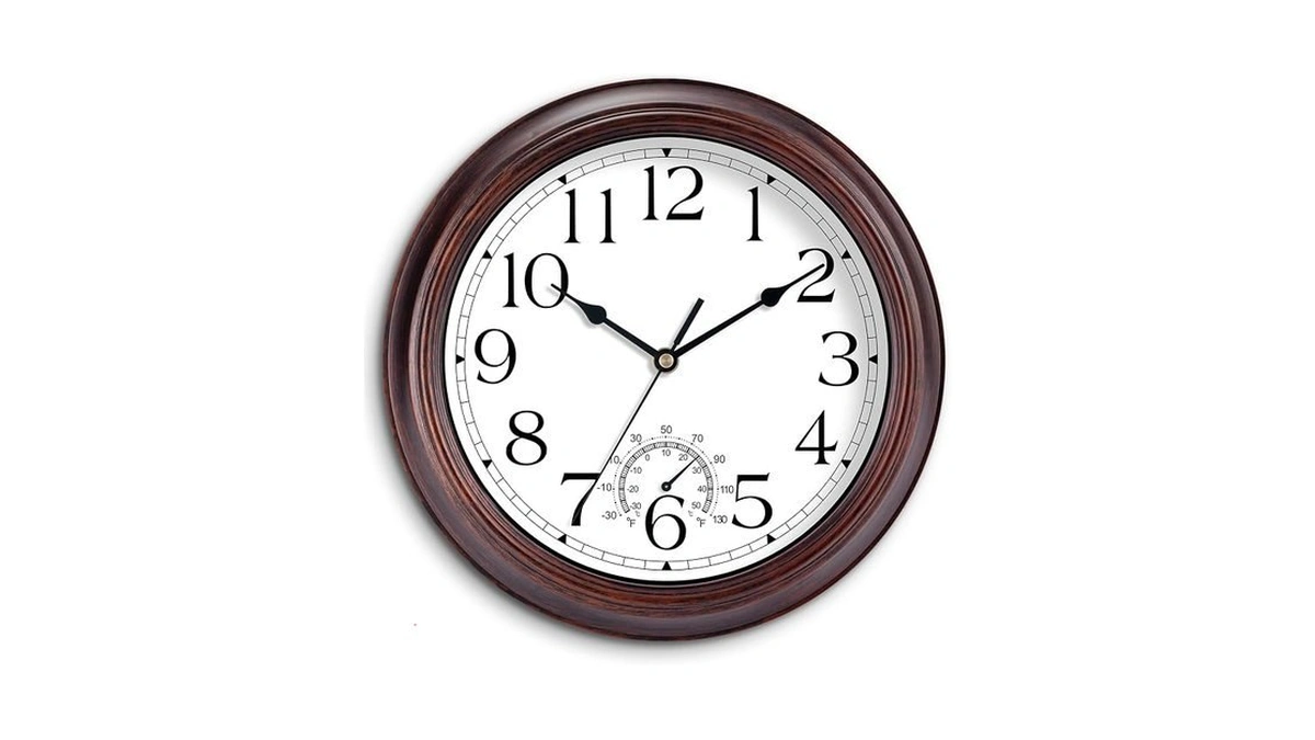 Kecyet 8.5 Inch Outdoor Wall Clock With Thermometers, Vintage Silent