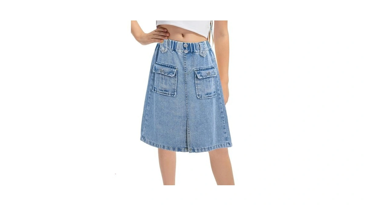 Jean Skirt For Girls Elastic Waist A-lined Midi Skirts Summer