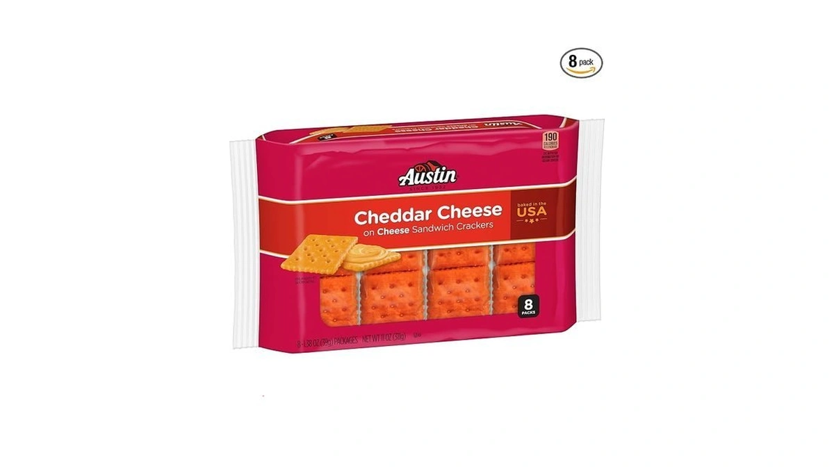 Austin Cheddar Cheese Flavored Sandwich Crackers, Lunch Snacks, 11oz Tray
