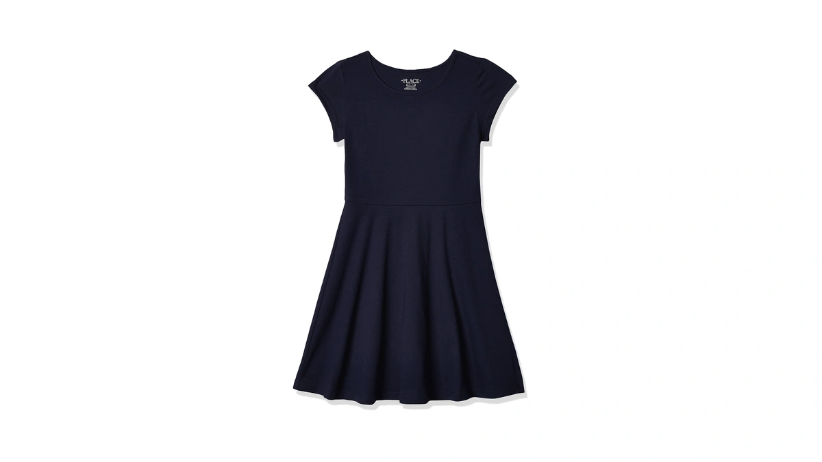 The Children's Place Girls Short Sleeve Solid Knit Pleat Dress,