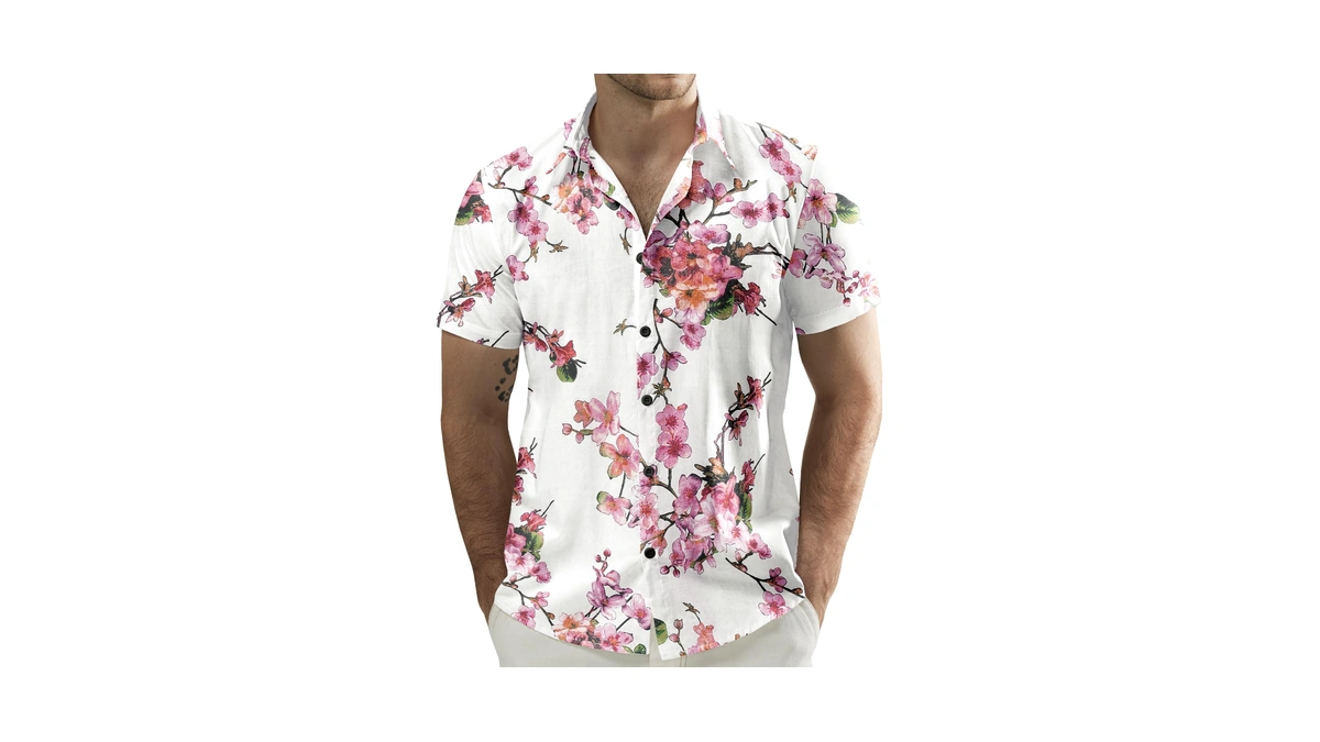 Jogal Men's Flower Casual Button Down Short Sleeve Hawaiian Shirt