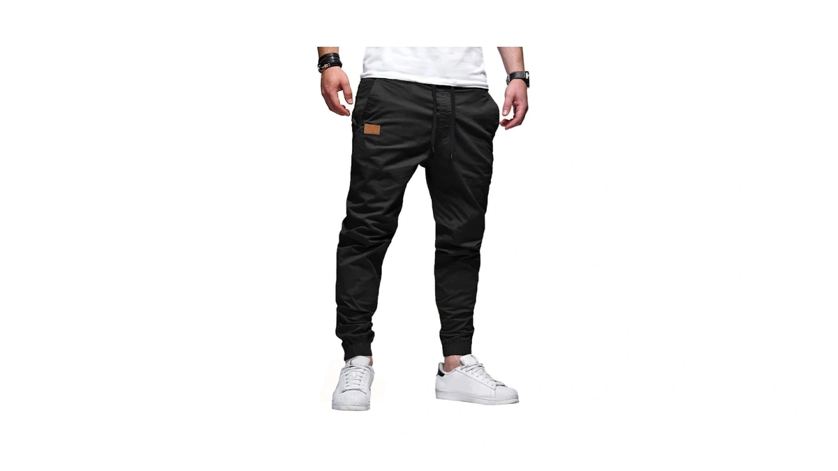 Jmierr Mens Casual Joggers Cotton Twill Chino Pants, Black, L