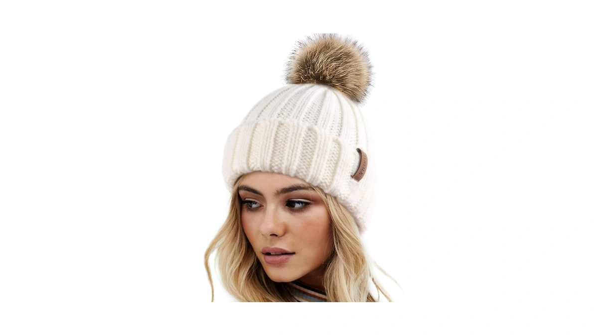 Furtalk Womens Winter Knitted Beanie Hat With Faux Fur Pom