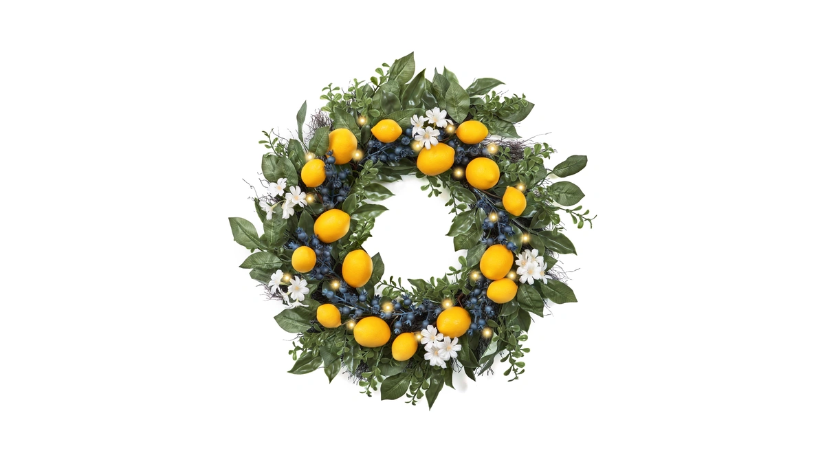 Valery Madelyn 24'' Artificial Lemon Wreath For Front Door Summer