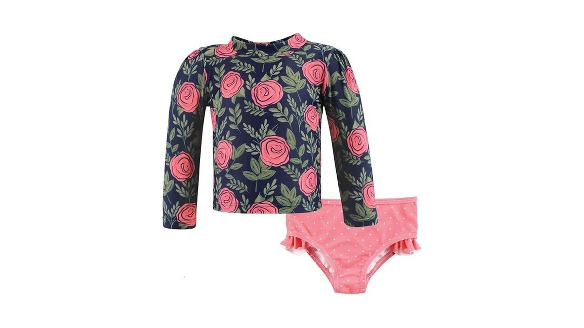 Hudson Baby Unisex Baby Swim Rashguard Set, Leafy Floral, 6-9