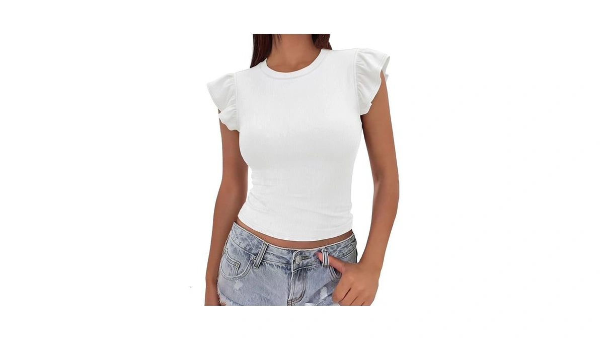 Sampeel Womens Ruffle Trim Tee Sleeveless Round Neck 2026 Summer
