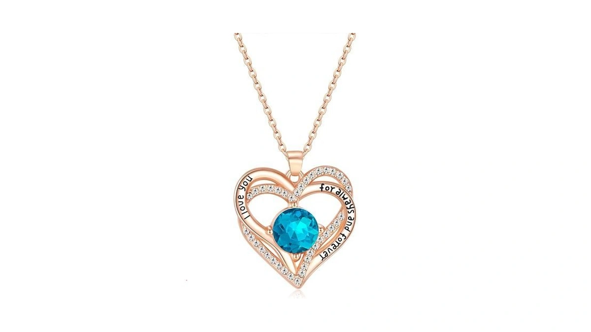 December Birthstone Crystal Necklace For Women, Infinity Love Double Heart
