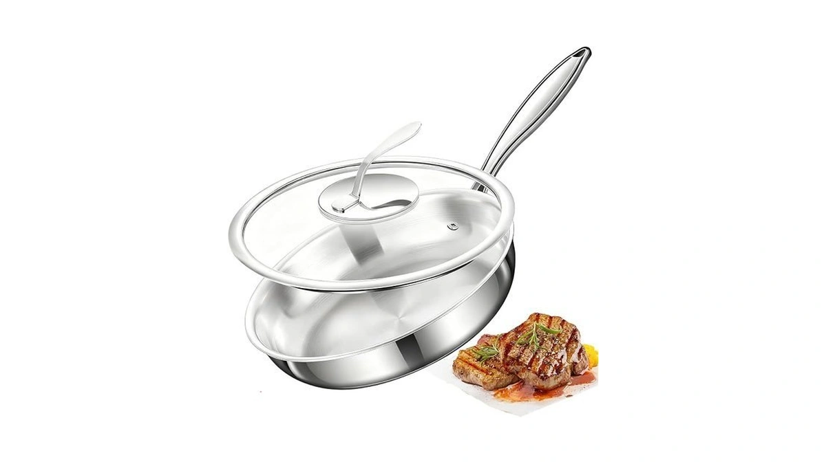 Risirica 12 Inch Seven-layer Stainless Steel Frying Pan With Lid,food