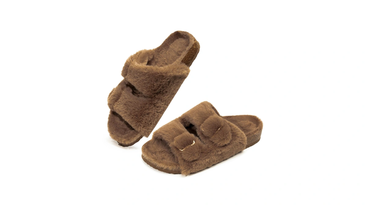 Fitory Womens Open Toe Slipper With Cozy Lining,faux Rabbit Fur