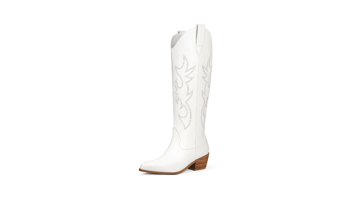 Ouepiano White Cowgirl Boots Women Cowboy Knee High Tall Boots