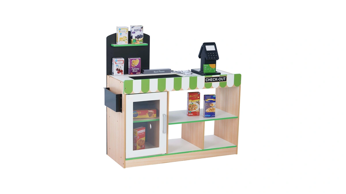 Teamson Kids Cashier Austin Interactive Wooden Play Market Stand With