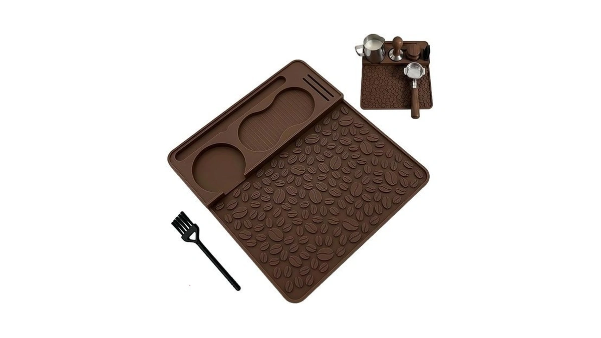 Espresso Tamping Mat Coffee Tamper Mat, 10.19″×9.44″ With Brush (brown)