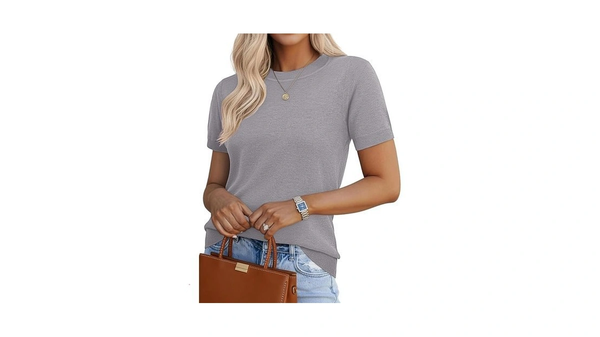 Slowcolin Women's Wool Blend Short Sleeve Sweater Lightweight Business Casual