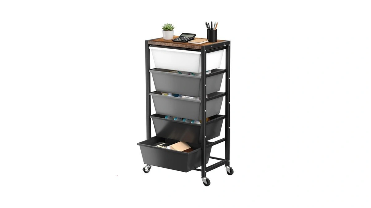 Rolling Cart With 5 Drawers, Plastic Drawer Storage Carts With