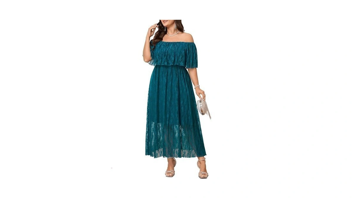 Scomchic Womens Plus Size Formal Dresses Off Shoulder Lace White