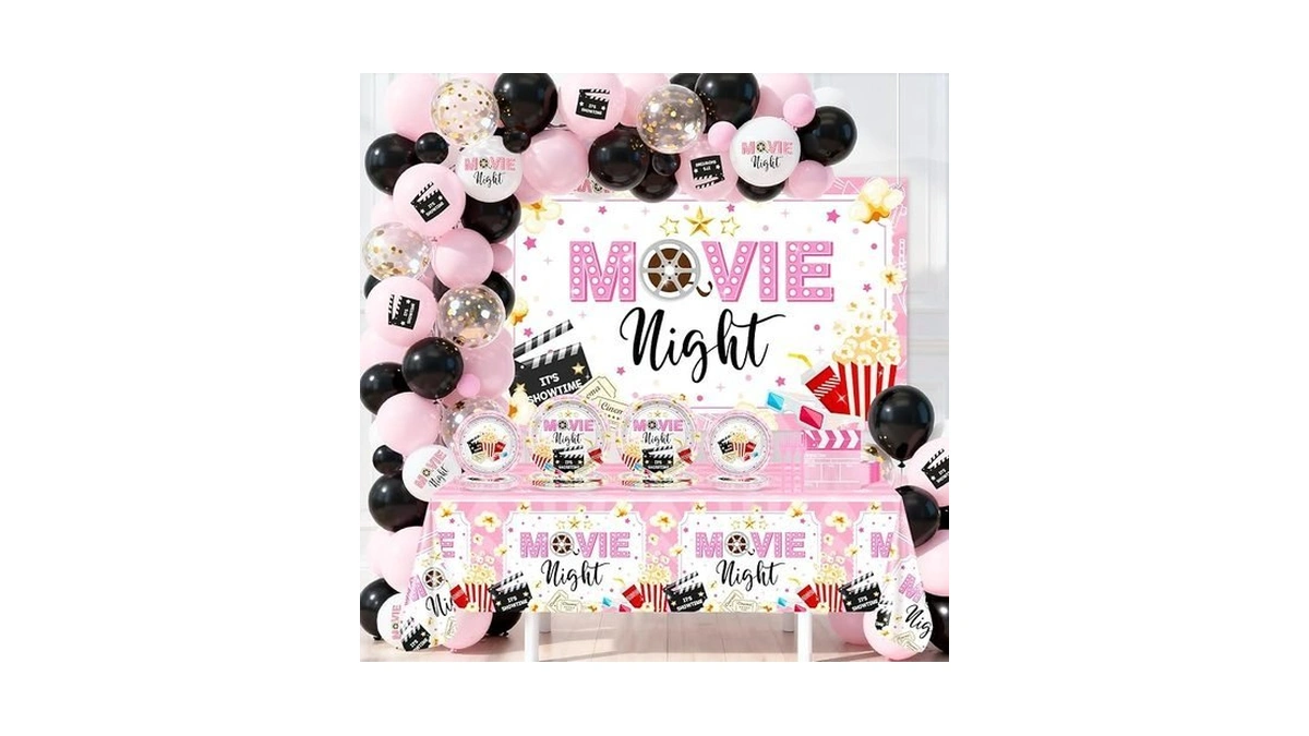 Lecheme Pink Movie Night Party Decorations Kit: Movie Banner Cute