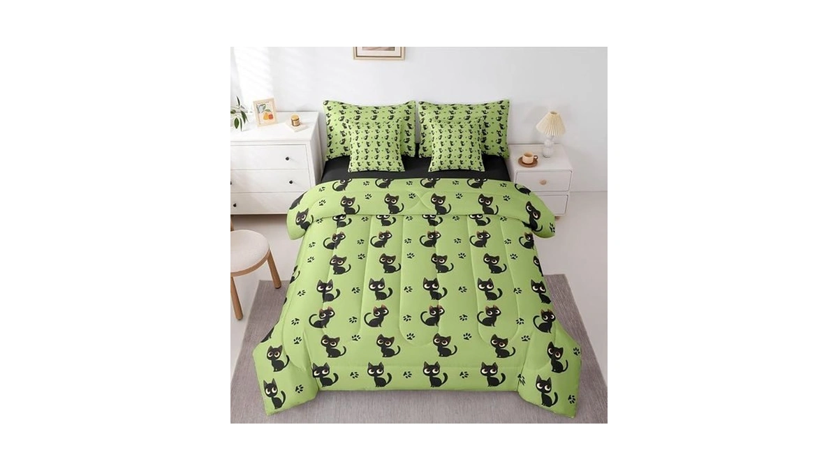 Cute Black Cat 7-piece Bedding Set Full Size For Kids