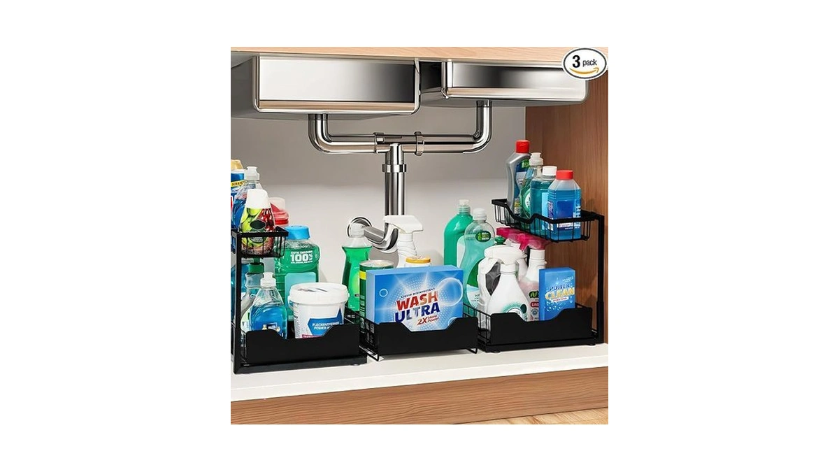 Snuvid 3 Pack, Under Sink Organizer 2-tier With Slide Out