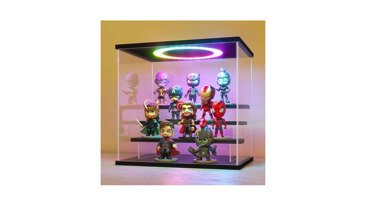 Lanscoery Acrylic Display Case With Rgbw Lights, 4 Tier Black