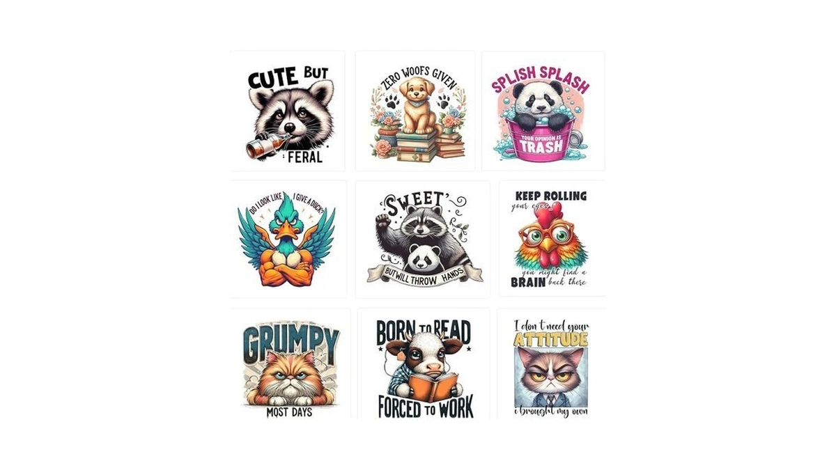 9pcs Funny Animals Iron On Transfer Decals Thermal Stickers For