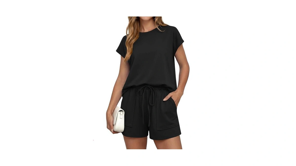 Vrtige Women's 2 Piece Outfits Round Neck Top And Shorts