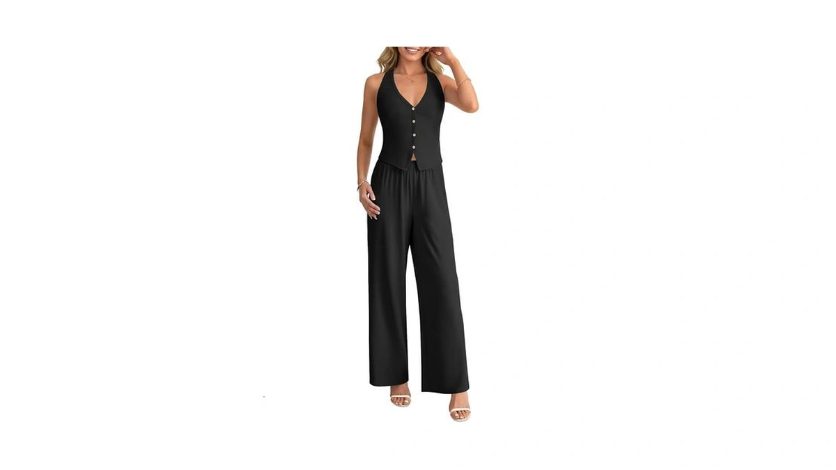 Rooscier Women's 2 Piece Outfits Ribbed Halter Tank Top And