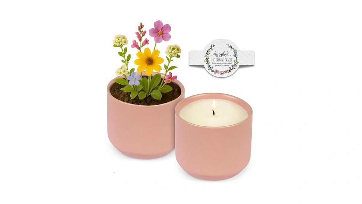 The Growing Candle, Unscented Fragrance Free Candles, 8oz Ceramic Pot,