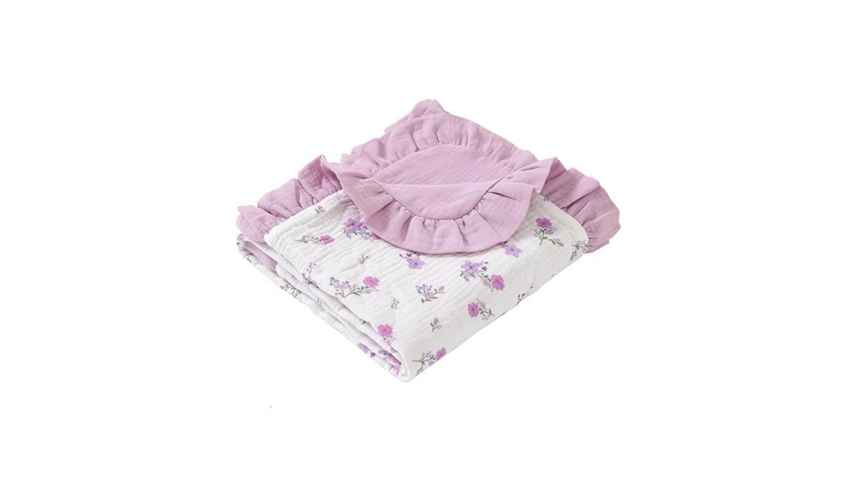 Peipeiwu Cotton Muslin Baby Blanket 36x40 In, Reversible Crib Swaddle(purple)