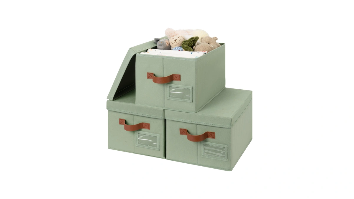 Granny Says Storage Basket With Lid, Linen Fabric Storage Bins