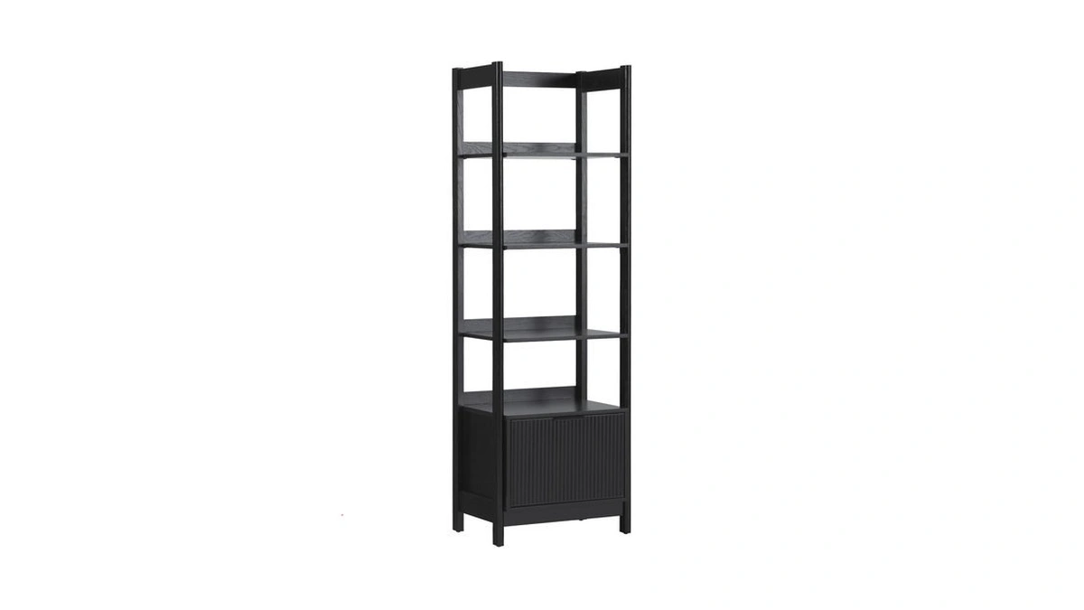 Walker Edison Transitional Reeded Narrow Open Bookshelf With Drawer On