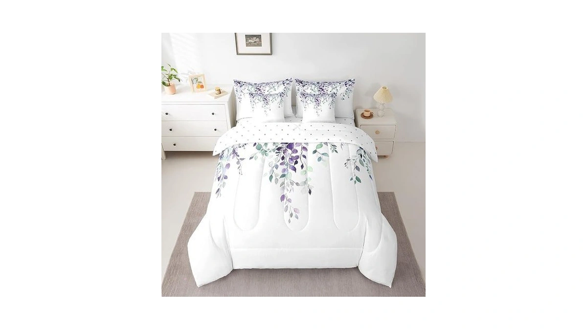 Erosebridal Purple Green Eucalyptus Bed In A Bag Full Comforter