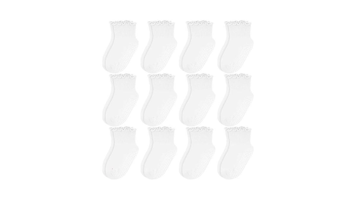Scenicamp 12 Pairs Non Slip Toddler Ruffle Socks For Girls,