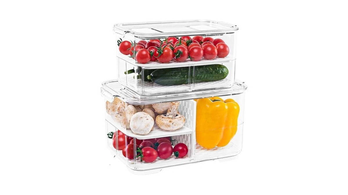 Elabo Fruit Storage Containers Fridge Produce Saver- Stackable Refrigerator Organizer