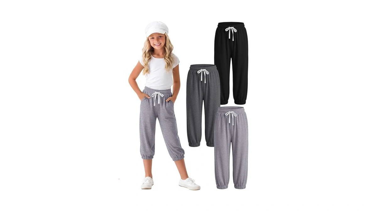 Lessonzoo 3-pack Girls Capri Pants Casual Sweatpants Cropped Jogger With