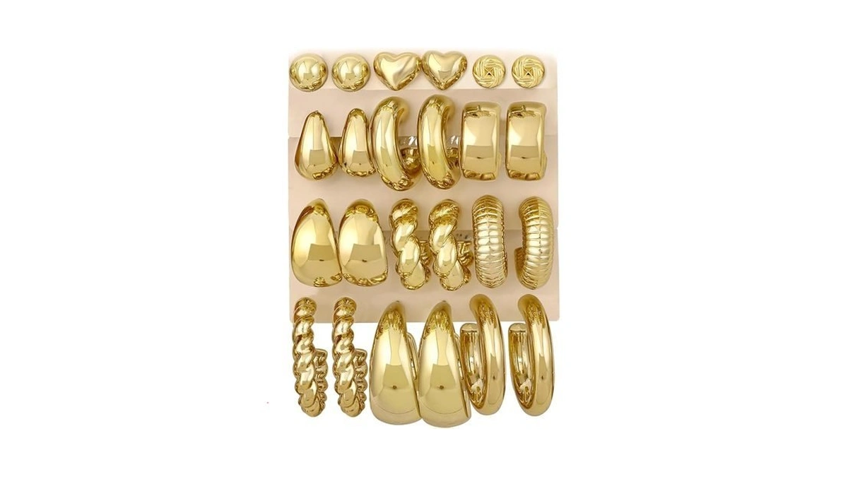 12 Pairs Chunky Gold Hoop Earrings For Women Trendy, Gold