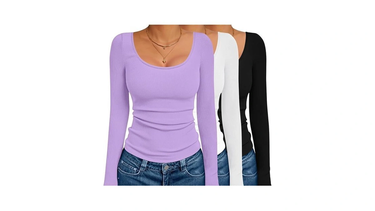 Ekouaer 3 Pack Long Sleeve Shirts For Women Scoop Neck