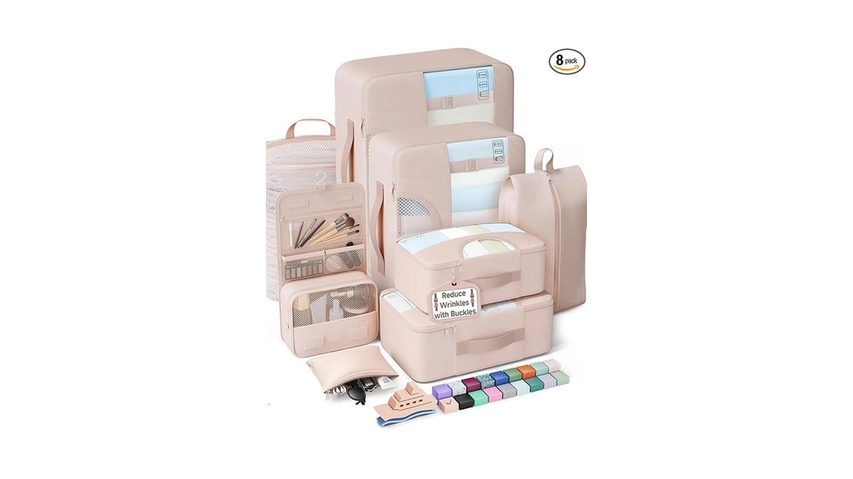 Veken 8 Set Packing Cubes For Travel Essentials,anti-wrinkle Buckled Suitcase
