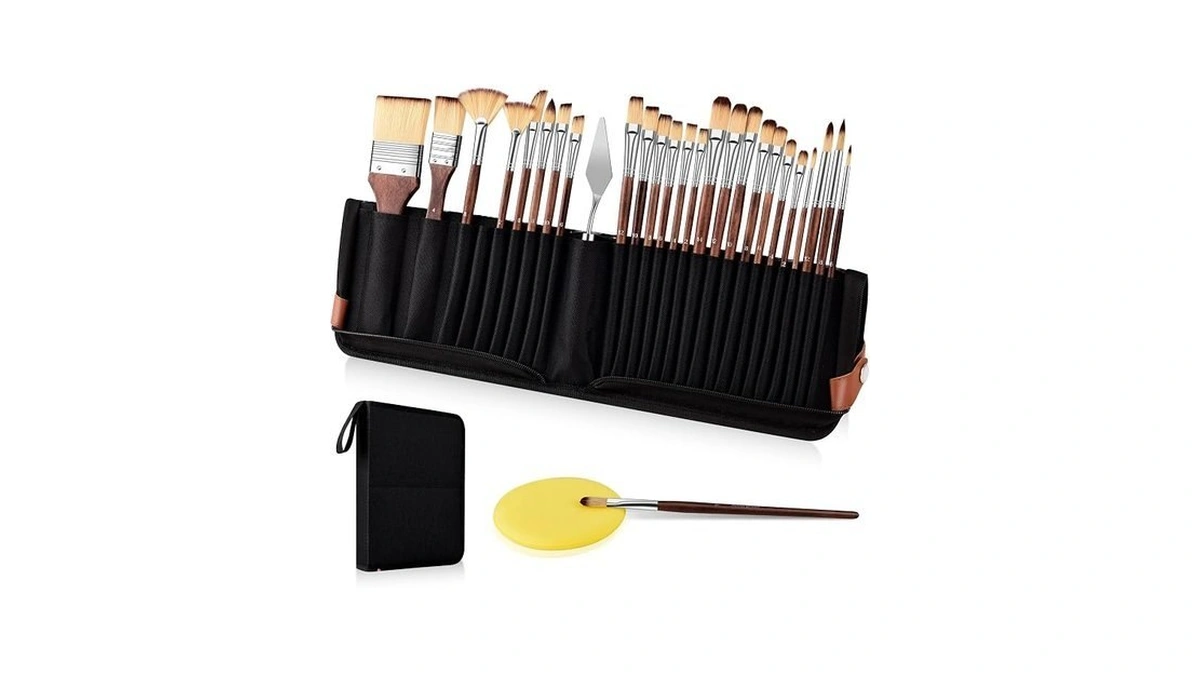 26-piece Nylon Paint Brush Set – Zipper-sealed Case, Independent Brush
