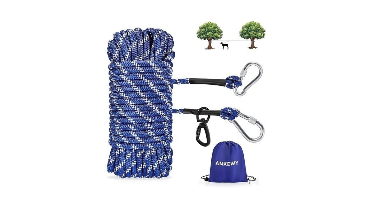Dog Tie Out Cable For Camping 50ft, Dog Runner For